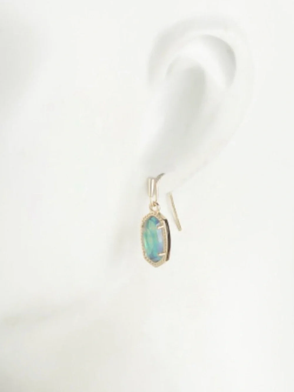 Kendra Scott Gold Earrings with Iridescent Blue-Green Opal - Picture 2 of 2